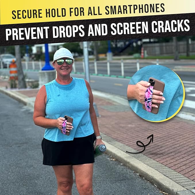 Phone Grip Strap - Reversible Finger Holder for Phone Back, Customizable Anti-Slip Design, Wireless Charging Compatible Detachable Holder for iPhone - Knurled Black