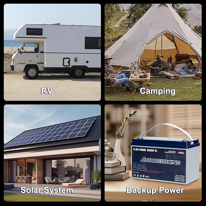12V 100Ah BCI Group 31 LiFePO4 Battery, 100A BMS Rechargeable Lithium Battery with Low-Temp Protection, Up to 15000 Cycles Perfect for RV, Camping, Solar, Off-Grid and Boat