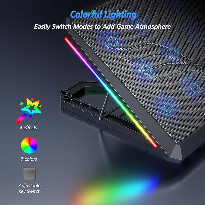 Laptop Cooling Pad with 12 Quiet Fans, Slim Portable for 12-17.3 Inch Laptop Cooler Stand with 5 Height Adjustable, Ergonomic Gaming Cooling Fan Pad with Two USB Ports & Phone Holder (Gear)