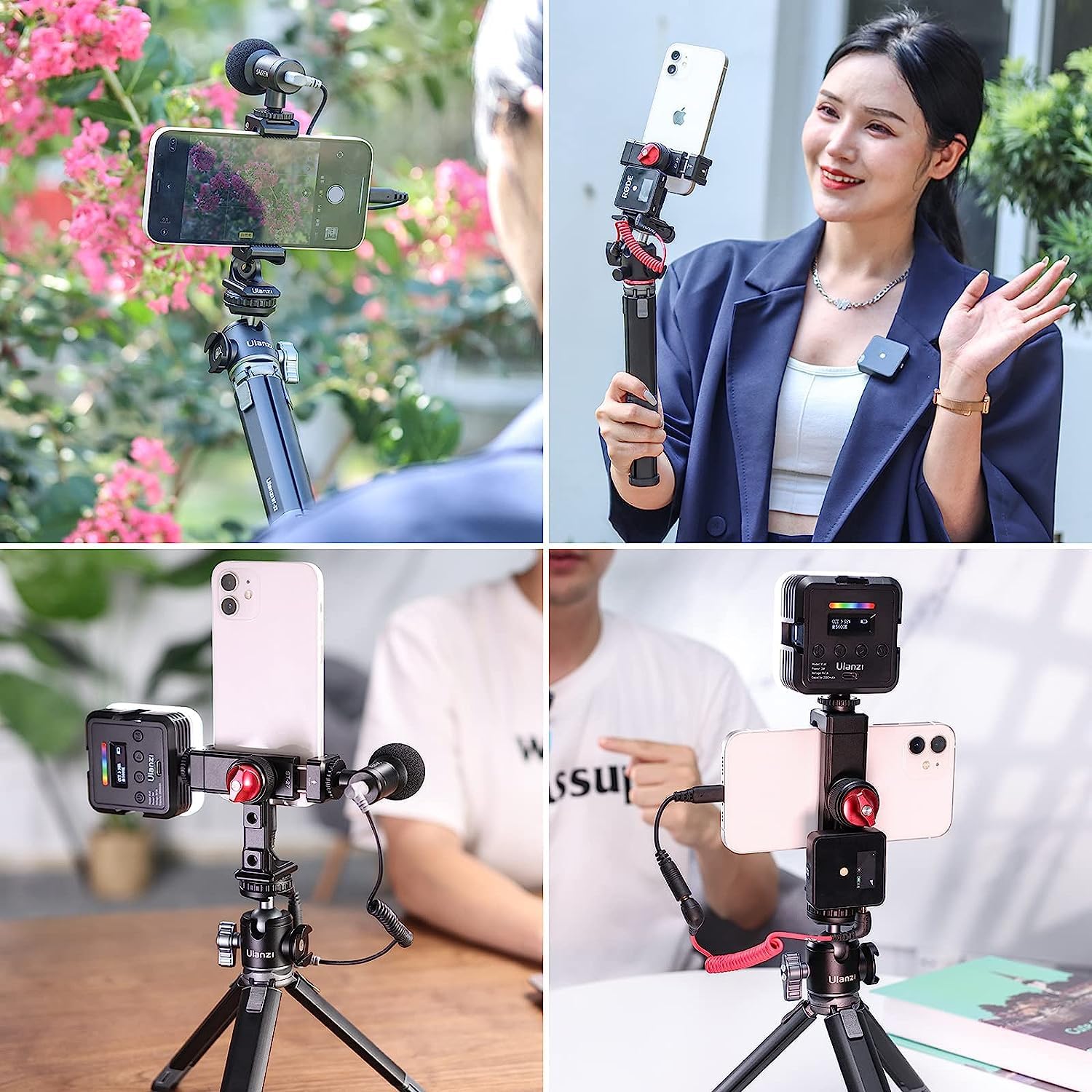 Metal Phone Tripod Mount 3 Cold Shoes & Arca Port, 360° Smartphone Tripod Adapter for iPhone Samsung Cell Phone Stand Holder for Desktop Video Live Streaming Vlogging Rig