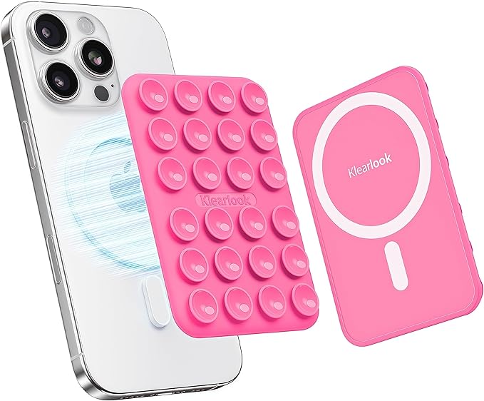 Klearlook Magnetic Suction Phone Mount for MagSafe Case, Removable Sticky Phone Grip Holder for Hands-Free Makeup/Selfie/Live Streaming/Vlog for TikTok & Instagram Influencer/Creator, Hot Pink