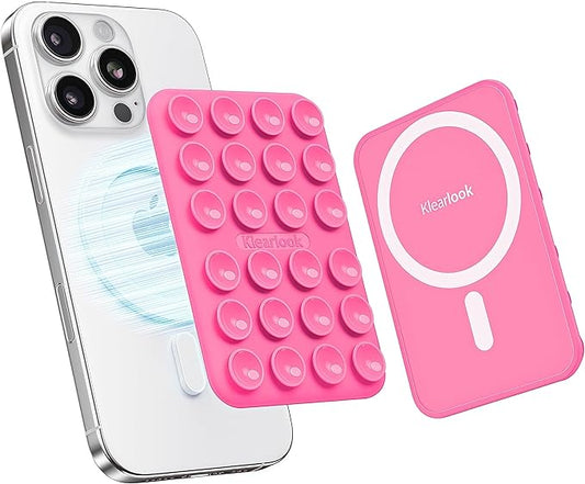 Klearlook Magnetic Suction Phone Mount for MagSafe Case, Removable Sticky Phone Grip Holder for Hands-Free Makeup/Selfie/Live Streaming/Vlog for TikTok & Instagram Influencer/Creator, Hot Pink