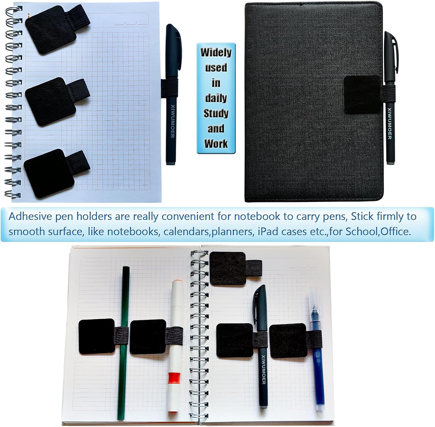 16PCS Notebook Pen Loop Holder,Self Adhesive Leather Pen Holder for notebook,Pencil Elastic Loop Designed for Notebooks,Journals,Calendars,Planners,Tablet Case for School,Office