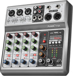 Aveek Professional Audio Mixer, Sound Board Mixing Console with 5 Channel Digital USB Bluetooth Echo Delay Effect, Input 48V Phantom Power Stereo DJ Mixers for Recording, Live Streaming, Podcasting