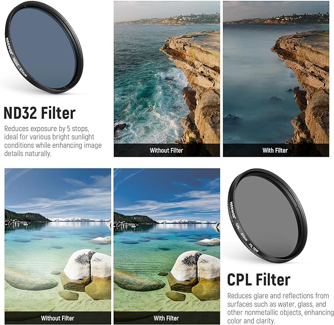 NEEWER Clip On 67mm Phone ND Filter Kit, Upgraded Lens Clip Cold Shoe Mount/Locking Knob, CPL/ND32/6 Point Star/4 Graduated Color Filter Compatible with iPhone 16 15 Pro Max Plus 14 13 Samsung S23 S24