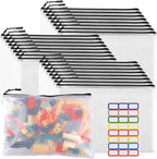 24pcs Large Mesh Zipper Pouch File Bags YOPCDJ Reusable Zippered Pouches for Organizing Classroom, Board Game Storage, Puzzle Bags Black