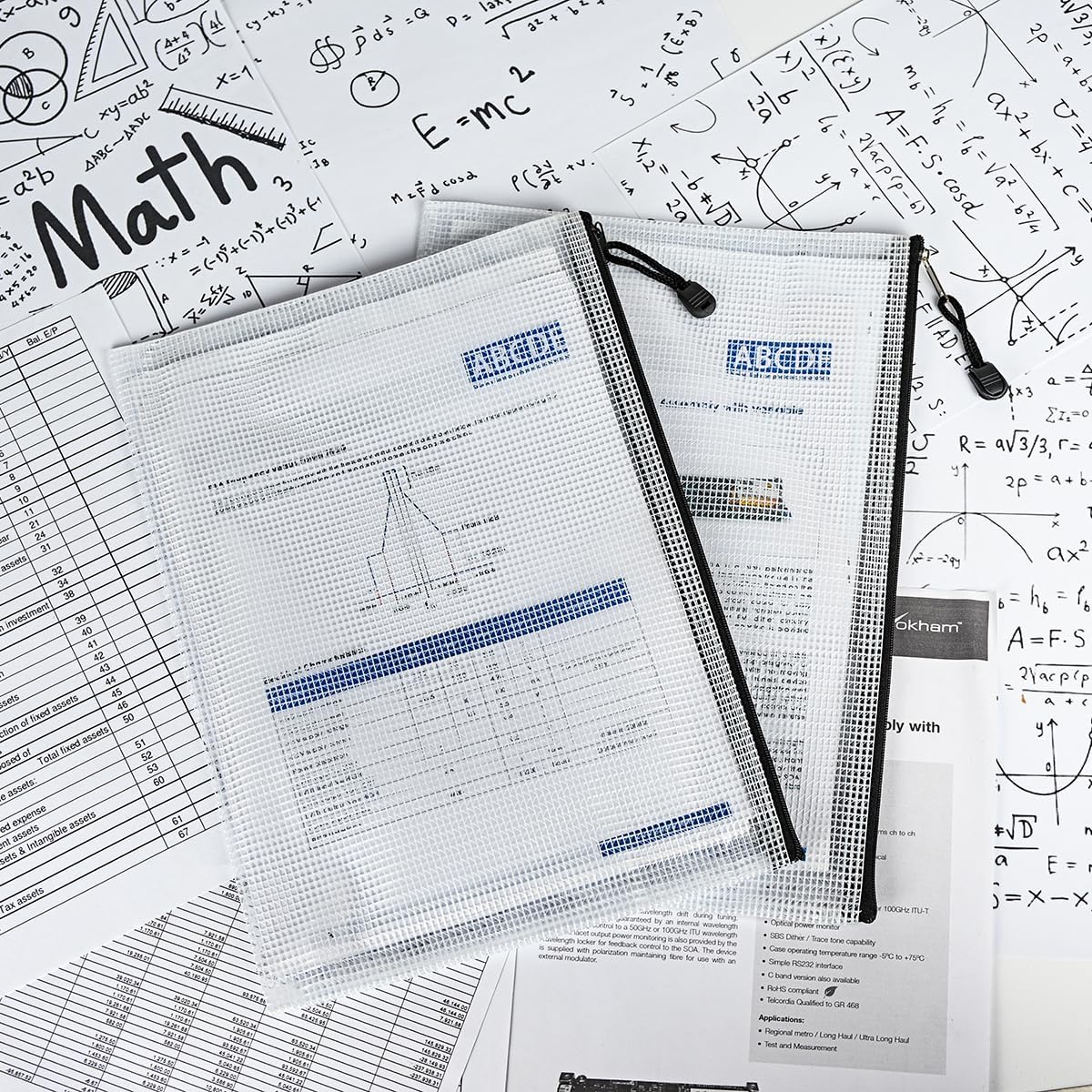 AUSTARK 10 Pcs Zipper File Bags, Waterproof Plastic Mesh Pouch for Office School, Board Game Storage Bags (A4 Size 13.4''x9.4'', White and Black)