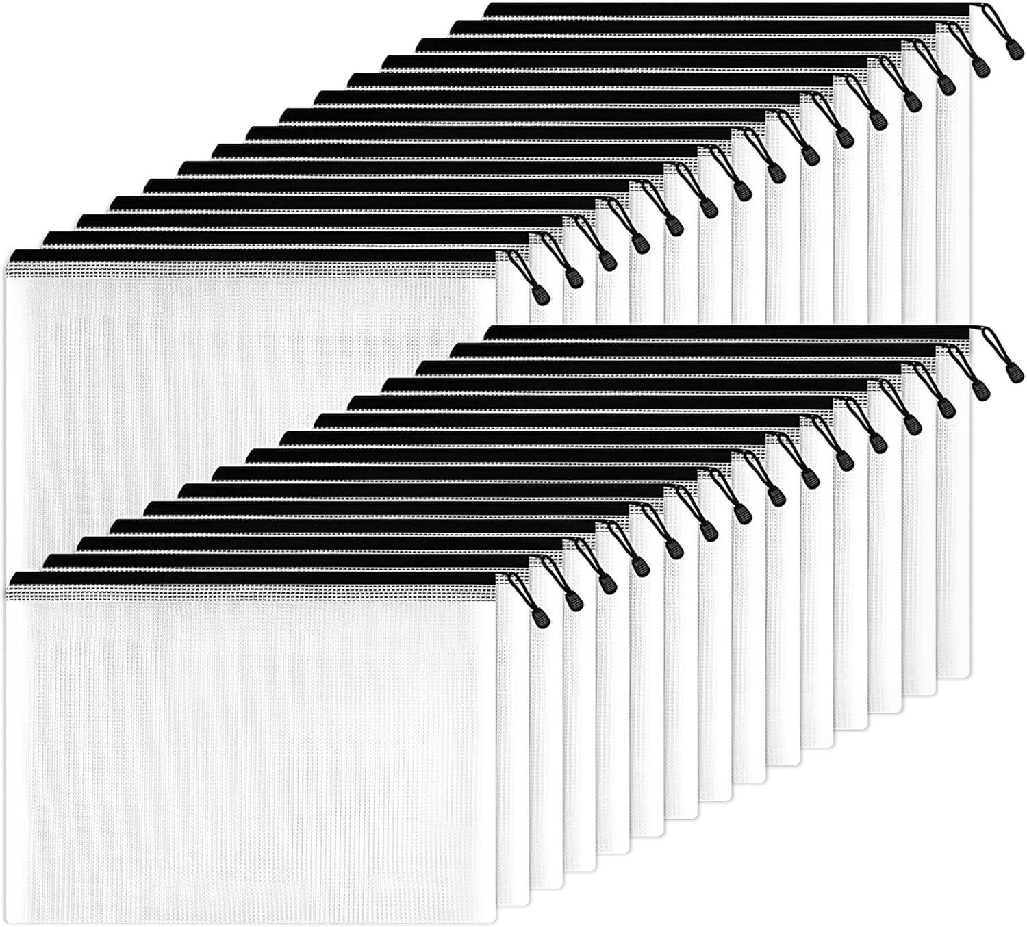 SUNEE Mesh Zipper Pouch 11x16 in (Black, 30 Packs), Large Mesh Zipper Pouch Bags for School Office Supplies, Puzzles & Games, Travel Accessories, Waterproof Zipper Pouches for Organizing