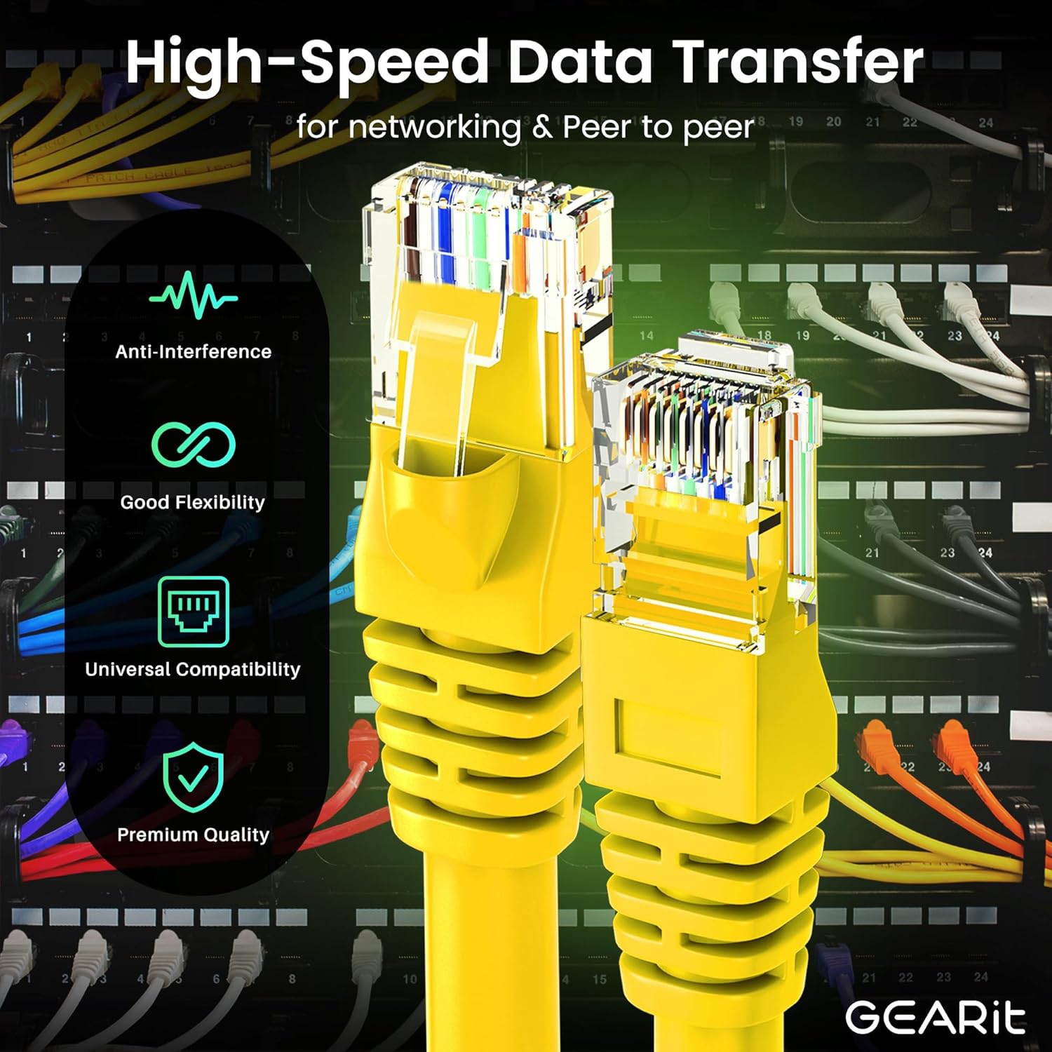 GearIT Cat 6 Ethernet Cable (24-Pack 7 Feet) Cat6 Network Patch, 10Gbps, RJ45, Snagless Cord, Gold-Plated Connectors, Internet for PC, TV, Tablet, Router, Printer, Servers, IT Data Center - Yellow