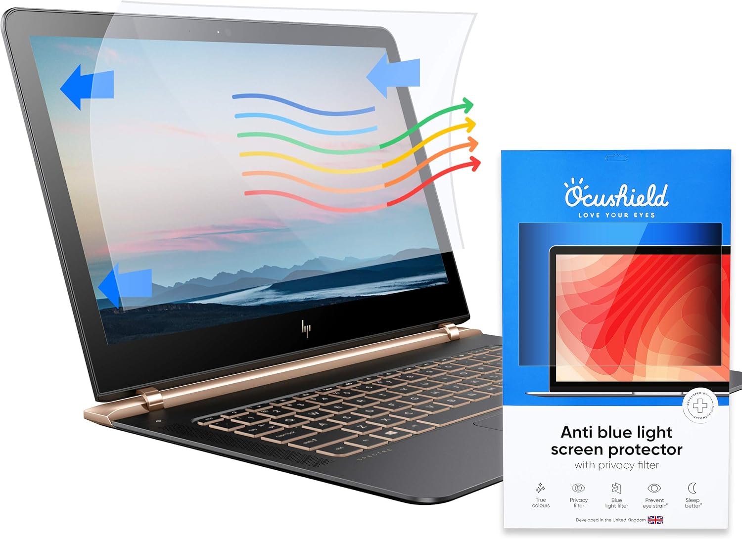 Ocushield 12.1” (16:10) Premium Anti Blue Light Screen Protector with Privacy Filter for Laptop - Blue Light Blocking for Eyes - Anti-Glare Film (261 x 164 mm)