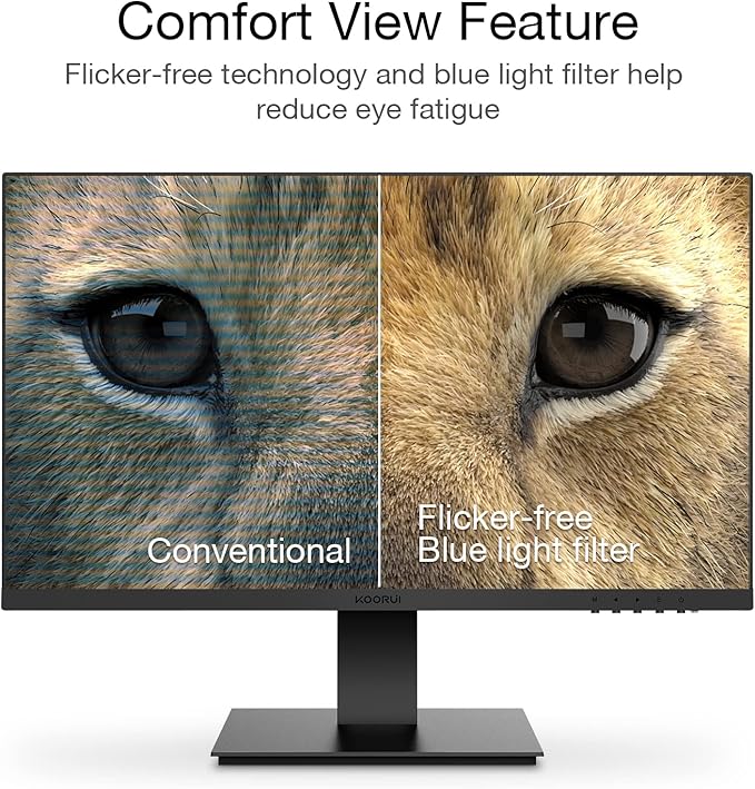 KOORUI Monitor 27 Inch 1080p PC Monitor 3000:1 Contrast Ratio with HDMI VGA for Office and Home, 99% SRGB, Frameless, Eye Care, Tilt Adjustment, VESA Mountable, Black