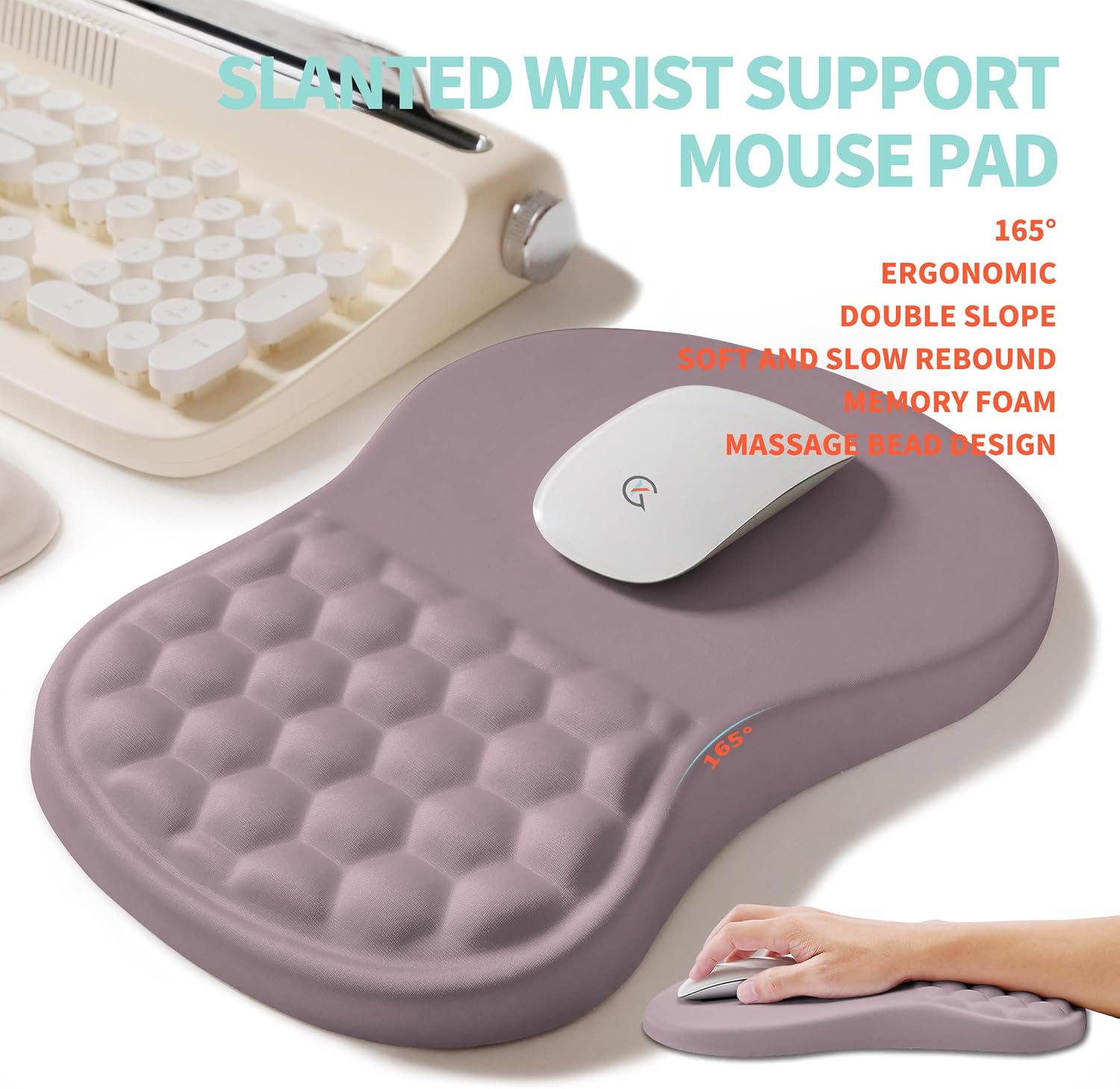 2-in-1 Ergonomic Set, Wave Rise Keyboard Wrist Rest and Massage Bulge Slope Mouse Pad Wrist Support, Cushion Memory Foam Integrated to Relieve Wrist Pain, Purple