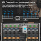 Professional Audio Mixer, 24 Channel Sound Board Mixing Console, Dual DSP Reverb, Dual 7-Band EQ, 48V Phantom Power, 4 Group Stereo Output Input, Mixer for Church