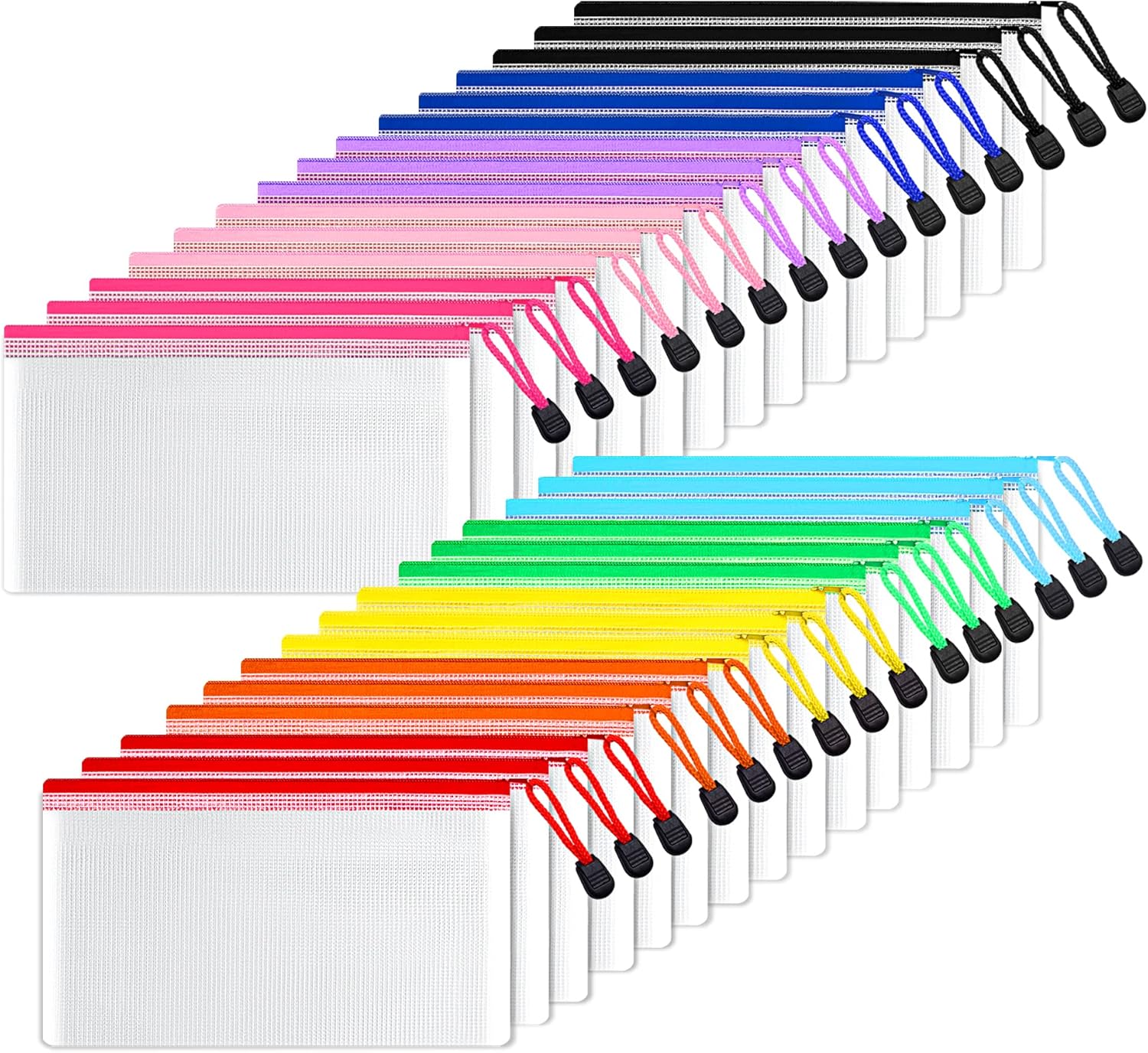 SUNEE Mesh Zipper Pouch 4.6x9.2in (10 Colors, 30 Packs), Mesh Bags with Zipper for School Office Supplies, Travel Accessories, Waterproof Zipper Pouches for Organizing