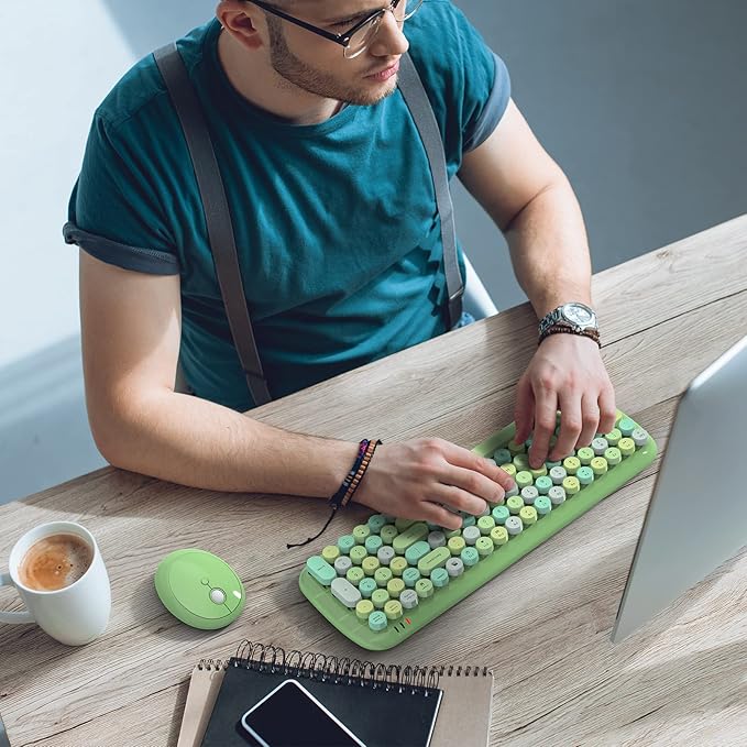 KNOWSQT Wireless Keyboard and Mouse Combo, Light Green 100 Keys 2.4 GHz Round Keycap Typewriter Cute Keyboards, USB Receiver Plug and Play, for Windows, PC, Laptop, Computer, Desktop