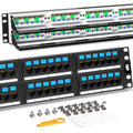 AMPCOM CAT6 48 Ports Patch Panel, Rack Mount - 2U, 19 inch, RJ45 Ethernet 568A 568B, 50u Gold Plated, with Rear Cable Management Bar