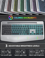 Wireless Keyboard and Mouse Backlits, Wrist Rest, LED Mouse, Rechargeable Ergonomic Keyboard with Phone Holder, Silent Light Up Combo for Computer, Mac, PC, Laptop, Chromebook (Silver Black)