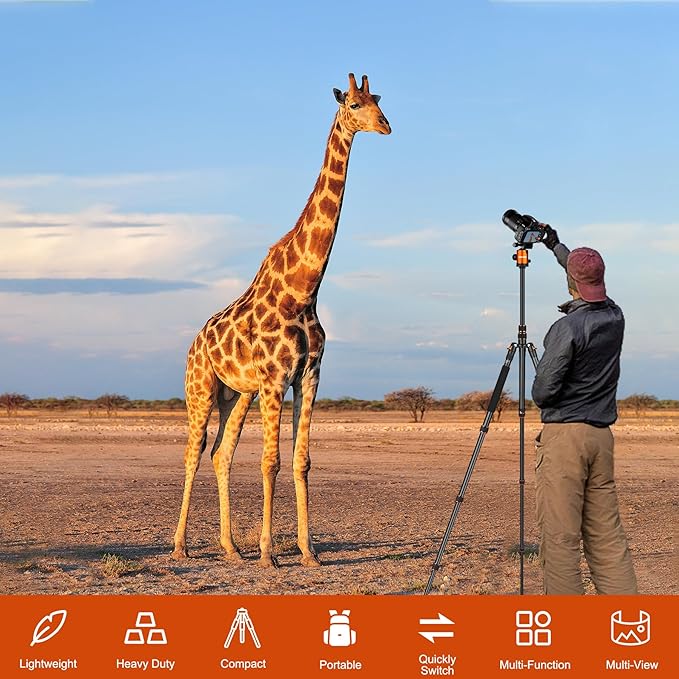 80/85 inches Heavy Duty Tripod for Camera and Phone, 85" Camera Monopod Tripods, DSLR Binoculars Spotting Scope Camcorders Video Tripod Stand, 360 Degree Ball Head, 35 lbs Loads