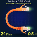 Rapink Patch Cables Cat6 0.5ft (24 Pack), Ethernet Patch Cable 10G Support, Cat 6 Patch Cable for Patch Panel to Switch, Flexiable Cat 6 Ethernet Cable with Gold Plated Orange