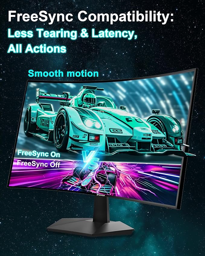 SANSUI 27 Inch Curved 160Hz Gaming Monitor, 1500R Curved Computer Gaming Monitor FHD 1080P, 4000:1, 110% sRGB, FPS/RTS, 1Ms MPRT|FreeSync|HDR|Low Blue Light|HDMI DP| VESA Support, HDMI Cable Incl.