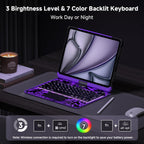 Keyboard Case for 12.9 inch iPad Pro 6/5/4/3rd Gen & 13 inch iPad Air (2025 M3, 2024 M2) Wireless Keyboard with Trackpad 7 Color Backlit, Transparent Protective Cover with Pencil Holder (Purple)