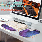 2-in-1 Ergonomic Set, Wave Rise Keyboard Wrist Rest and Massage Bulge Slope Mouse Pad Wrist Support, Cushion Memory Foam Integrated to Relieve Wrist Pain, Galaxy