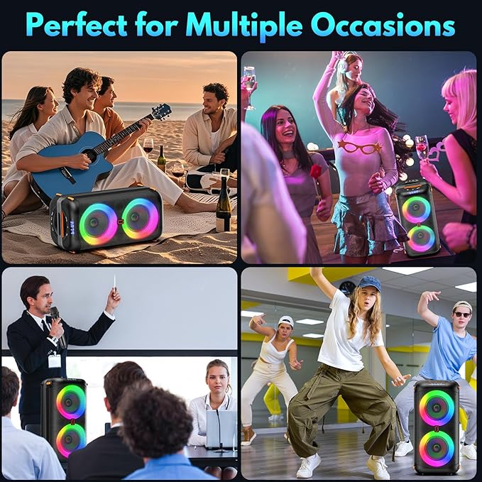 Karaoke Machine with 2 Wireless Microphones, Portable Bluetooth 5.3 Karaoke Speaker for Home Party Outdoors, PA System for Adults with Echo Adjustment/LED Lights, Support TV/USB/AUX/TF