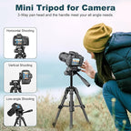 JOILCAN Mini Tripod for Camera, 25" Tabletop Camera Tripod, Portable Travel Tripod w/Phone & Tablet Holder, Lightweight Aluminum Tripods for DSLR Phone