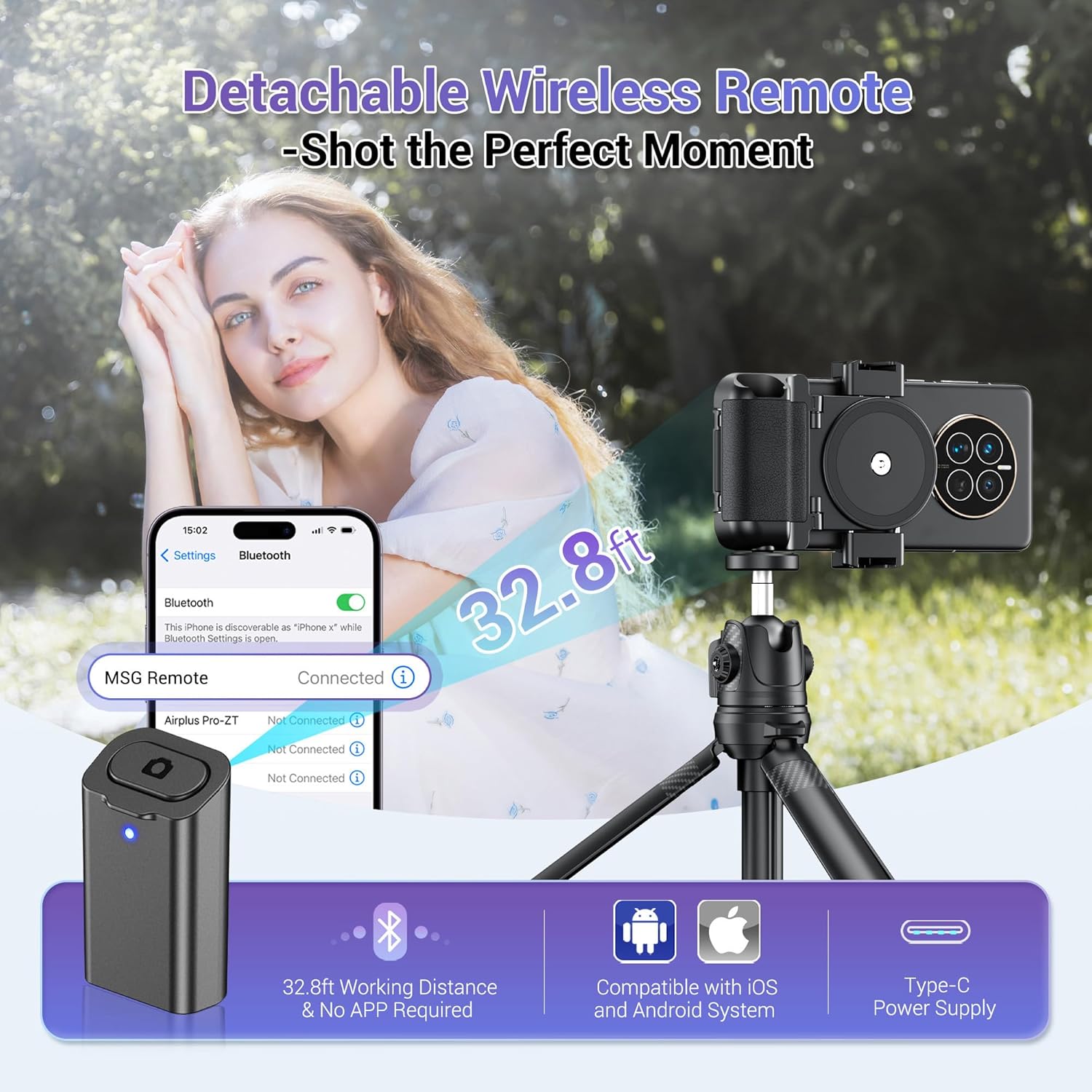 KIWIFOTOS Phone Camera Grip Smartphone Tripod Mount Handle Holder for iPhone 15 14 Pro Max S23 S22 Ultra with Bluetooth Shutter and Cold Shoe Adapter Selfie Vlog Video Shooting-White