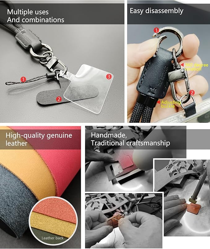 Handmade Cowhide Leather Phone Wrist Strap,Universal Adjustable Key Lanyard,Stylish Wristlet Keychains for Women&Men