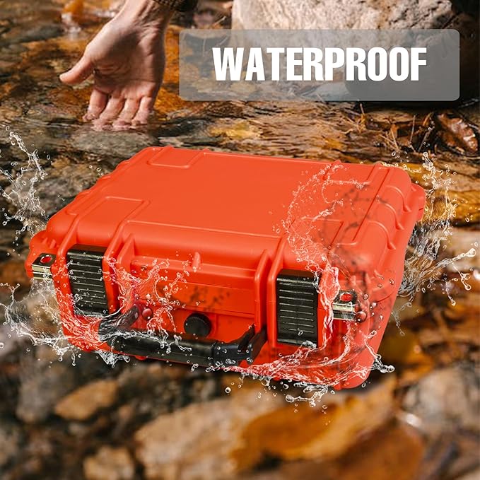 14x 11.5x 6.5 Inch Hard Case, Portable Weather Waterproof Protective Camera Case with Customizable Foam, Fit Use of Drones, Camera, Equipments, Orange