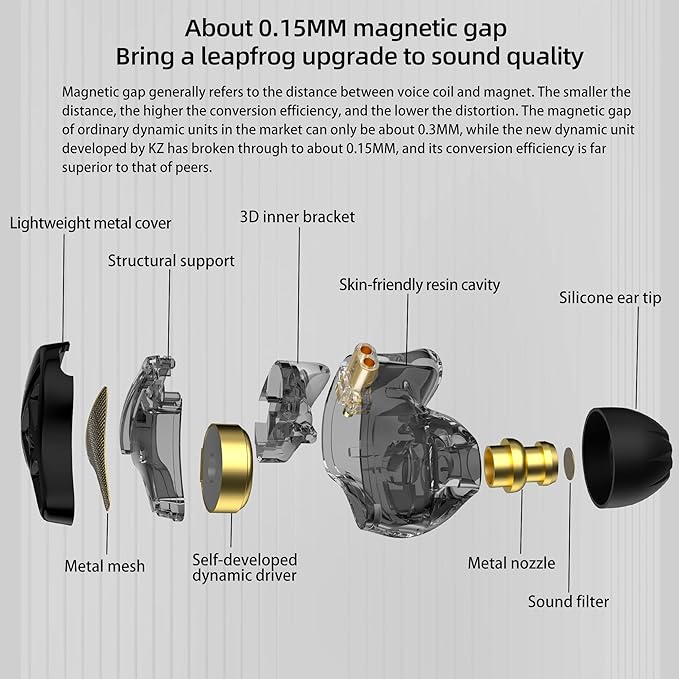 KZ DQS Wired Earbuds Dynamic Driver in Ear Monitor Headphone Semi-Open HiFi Bass Earphone 2pin 3.5mm Gaming Earbuds (with Mic)