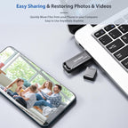 Auto Backup All Devices Photo Stick 128GB Real Capacity, iPhone USB Flash Drive & Backup Storage Memory Stick for Photos, Videos & Contacts, 4-in-1 Thumb Drive for iPhone, iPad, Android, PC, Tablets