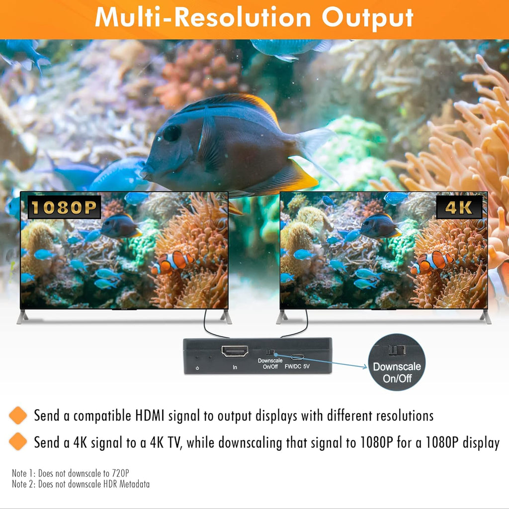J-Tech Digital HDMI Splitter 1 in 2 Out 4K 60Hz Multi-Resolution Output (MRO) HDMI 2.0 Splitter Supports Downscale HDR HDR10 / Dolby Vision 4K@60Hz 4:4:4 HDCP2.3 2.2 (JTECH-4KSP2)