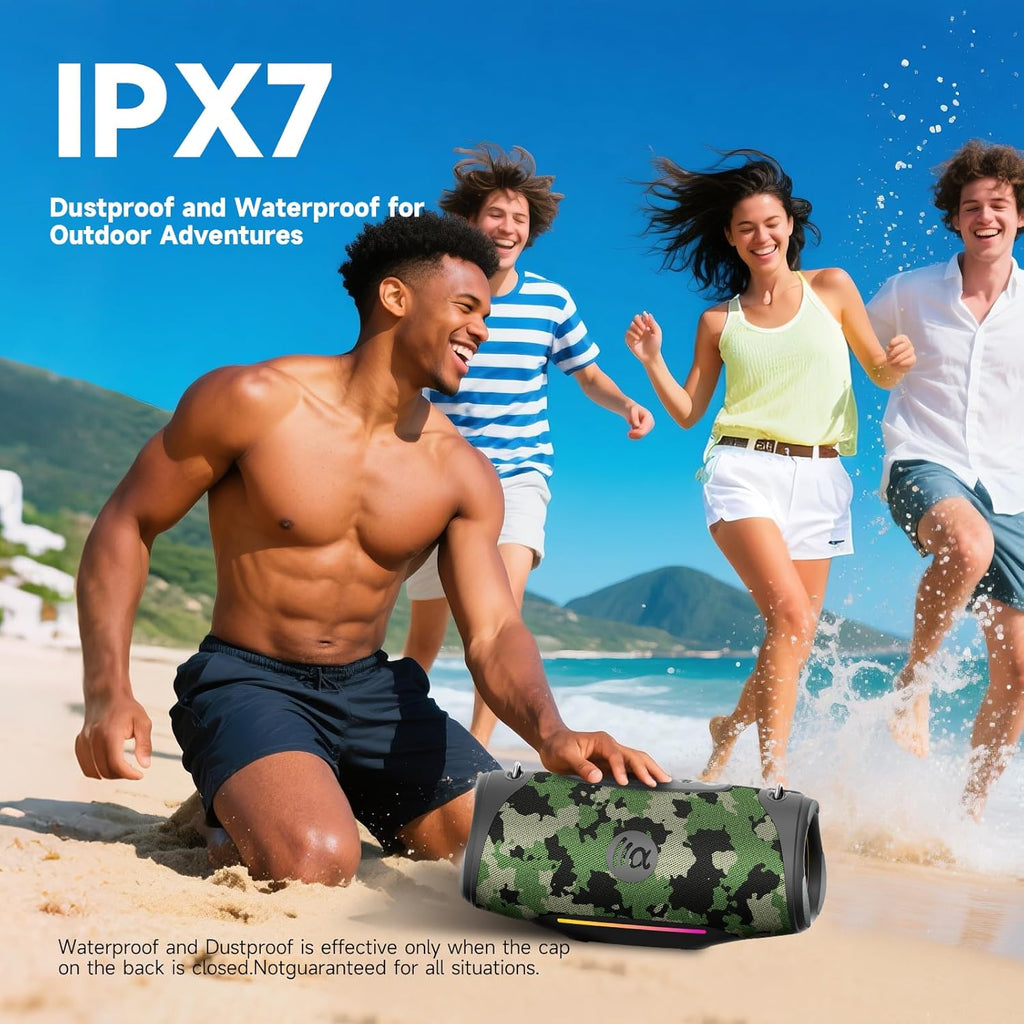 Portable Bluetooth Speaker 80W RMS,120W Peak Loud Subwoofer Wireless Stereo with HD Sound,8H Playtime IPX7 Waterproof for Party cmaping Beach (CAMO-80W RMS/120W Peak)