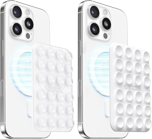 Klearlook 2Pack Magnetic Suction Phone Mount for MagSafe Case, Sticky Phone Grip Holder for iPhone, Removable Hands-Free Selfie/Video for TikTok Influencers, Women Girl Teen Gift, Transparent & White