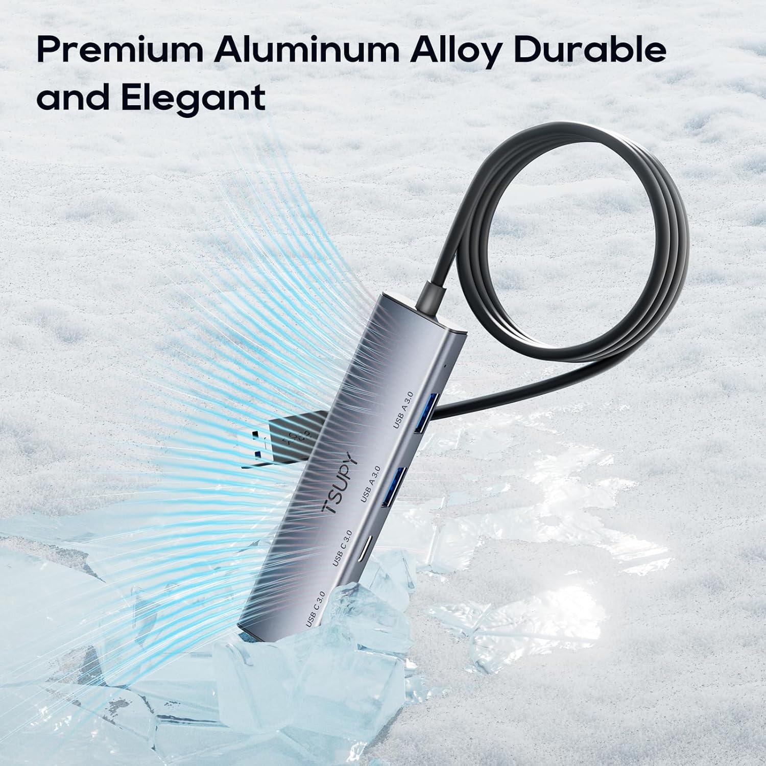 TSUPY Multi USB C USB A 3.0 Hub with 4FT Extended Cable,4 Ports Aluminium USB 3.0 Splitter,2 USB-C & 2 USB-A Ports USB Extender Hub for Laptop, PC, Flash Drive, Mobile HDD,Printer, Mouse, Keyboard