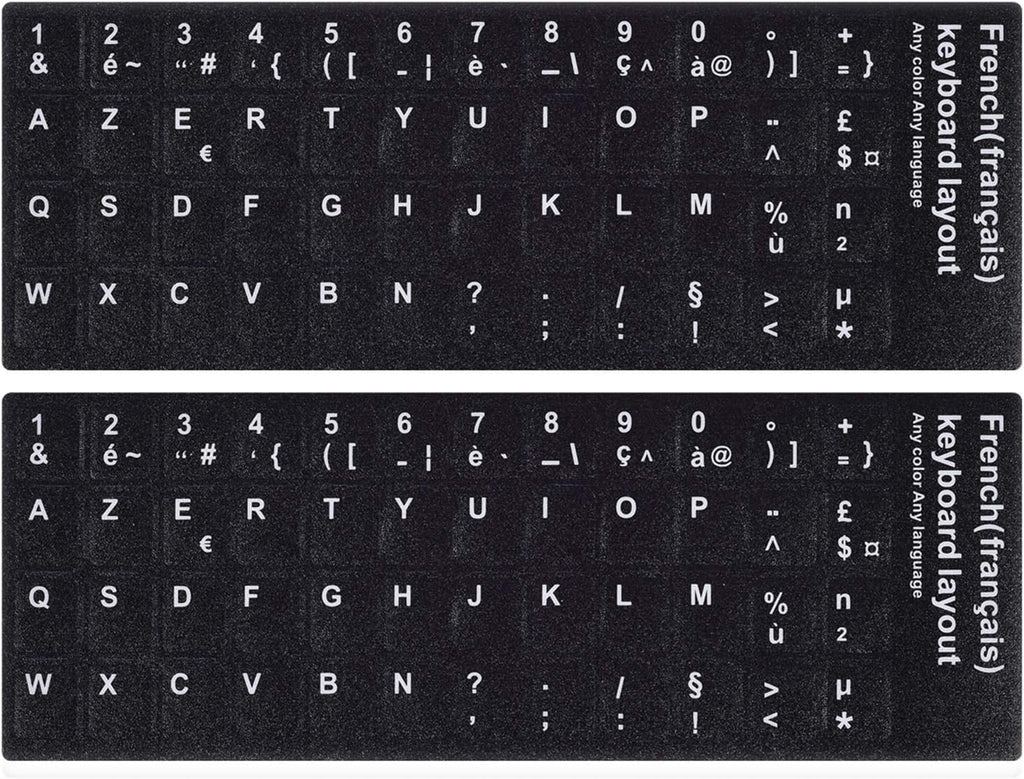 [2PCS Pack] French Keyboard Stickers,Matte Vinyl Keyboard Sticker with White Letters Non-Transparent for PC Computer Laptop Notebook Desktop Keyboards (French)