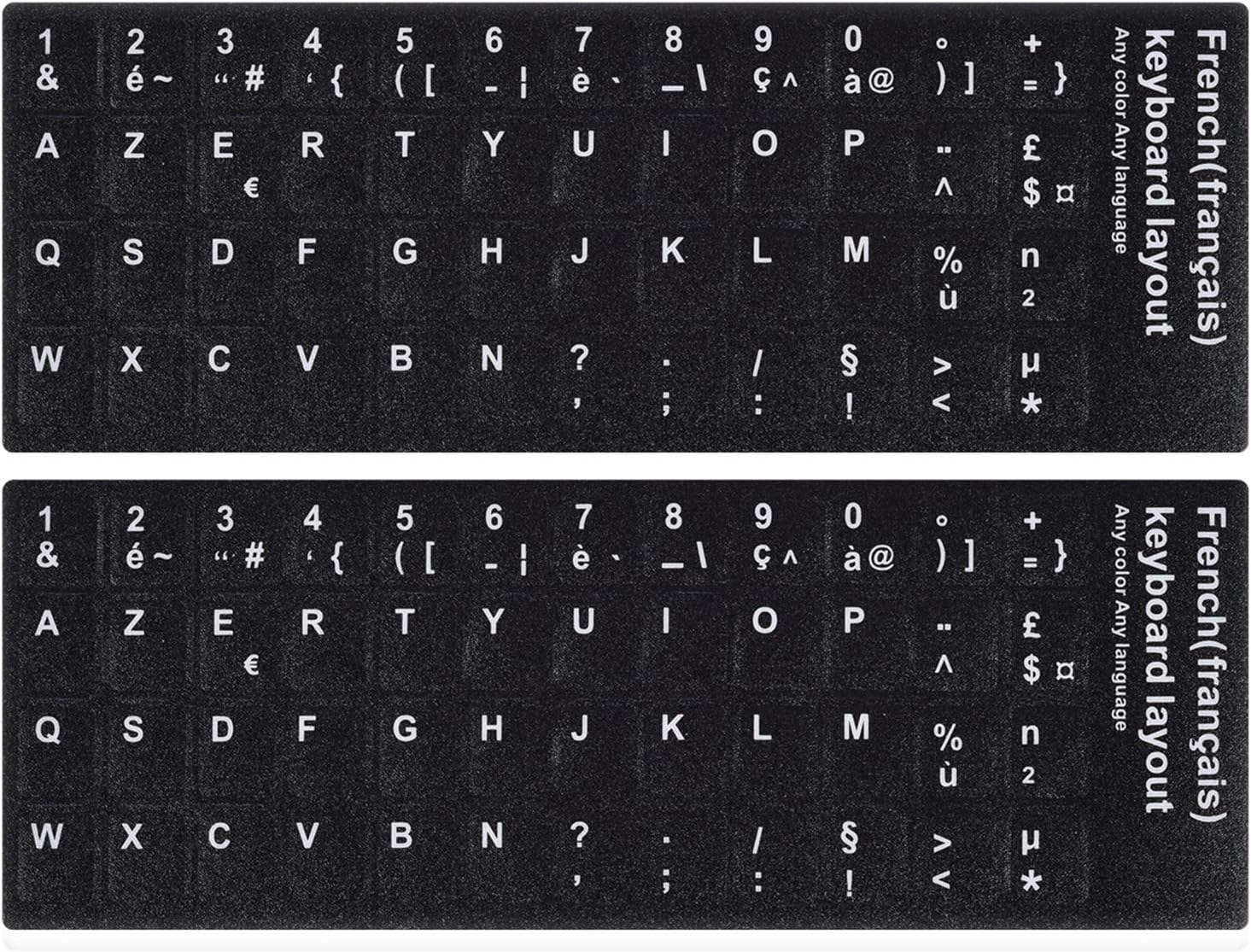 [2PCS Pack] French Keyboard Stickers,Matte Vinyl Keyboard Sticker with White Letters Non-Transparent for PC Computer Laptop Notebook Desktop Keyboards (French)