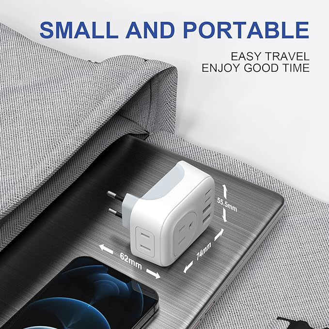 2 Pack European Travel Plug Adapter, VYLEE International Travel Adapter with 2 Outlets 4 USB Ports(2 USB C), 6 in 1 Type C Travel Essentials Charger for US to Most of Europe EU Italy Spain France