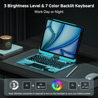 Keyboard Case for 12.9 inch iPad Pro 6/5/4/3rd Gen & 13 inch iPad Air (2025 M3, 2024 M2) Wireless Keyboard with Trackpad 7 Color Backlit, Transparent Protective Cover with Pencil Holder (Cyan)