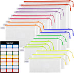 18 Pack 8 Size Mesh Zipper Pouch Bags, Waterproof Zipper Bags with Label Pocket,File Bags for Classroom Organization,Zipper Pouches of Office Supplies,Puzzles, Board Game Storage