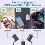USB to USB-C Lightning Micro-USB Cable Combo 3 in 1 Coiled Cable Support Carplay & Android Auto [MFi & 3A Fast Charge & Data Sync] Coiled Lightning/USB C/Micro-USB Cable for iPhone 17 16 15 14 Android