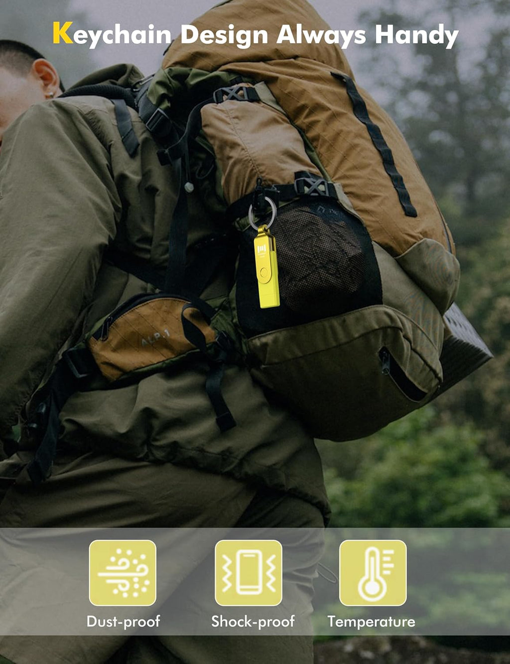 MOSDART 64GB USB3.1 Fast Speed C and A Dual Flash Drive, exFAT Memory Stick with Keychain and LED Indicator, for iPhone 15 and 16, Android Phone, iPad, MacBook, and Other Laptops,Yellow