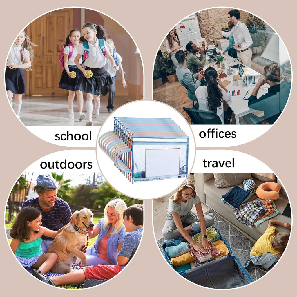 10 Pack Colored Mesh Zipper Pouch Bags, Double-Layer Nylon Puzzle Building Block Sets Toy Storage & Organization, Breathable See Through A4 Zipper Pouch with Handle for School Office Games