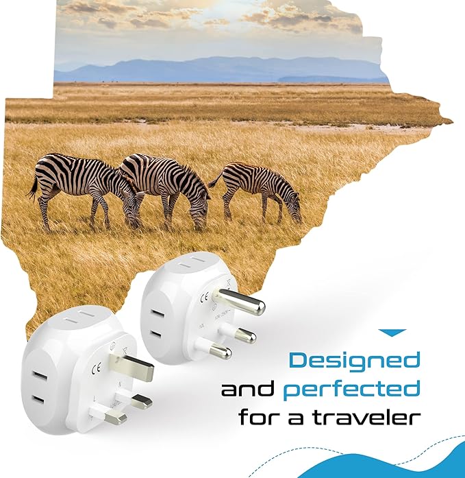 Ceptics South Africa Travel Plug Adapter Set - 4 Input - Ultra Compact - Light Weight - Type M and Type G - USA to Any Type M Countries Such as Botswana, Namibia - 4 Pack (PT-7-10L-4PK),White