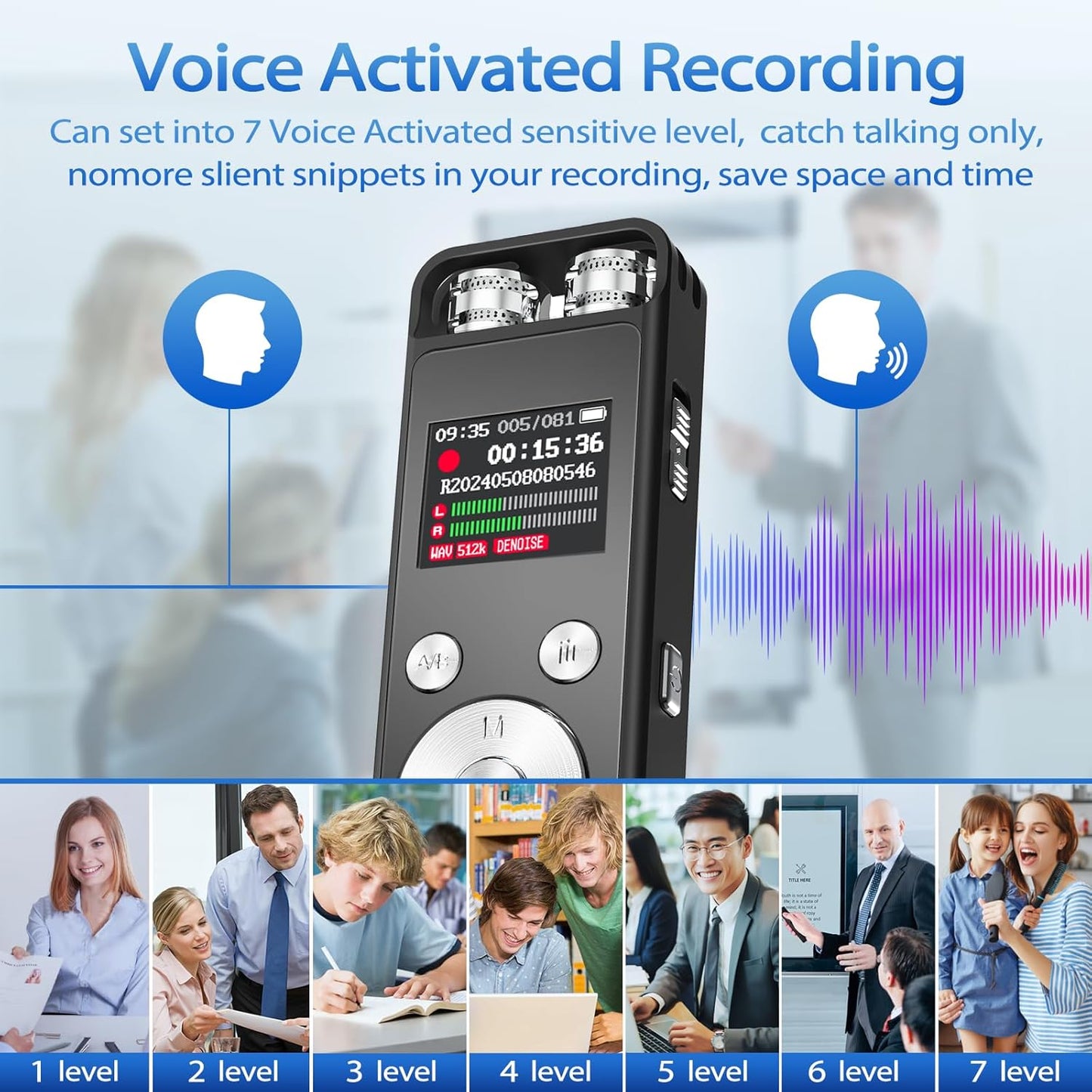 128GB Digital Voice Recorder with Playback - Voice Activated Recorders for Lectures/Meetings/Interviews, 9300Hours Audio Recorder Device, Dictaphone Tape Recorder Portable Mini with USB and Mp3 Player