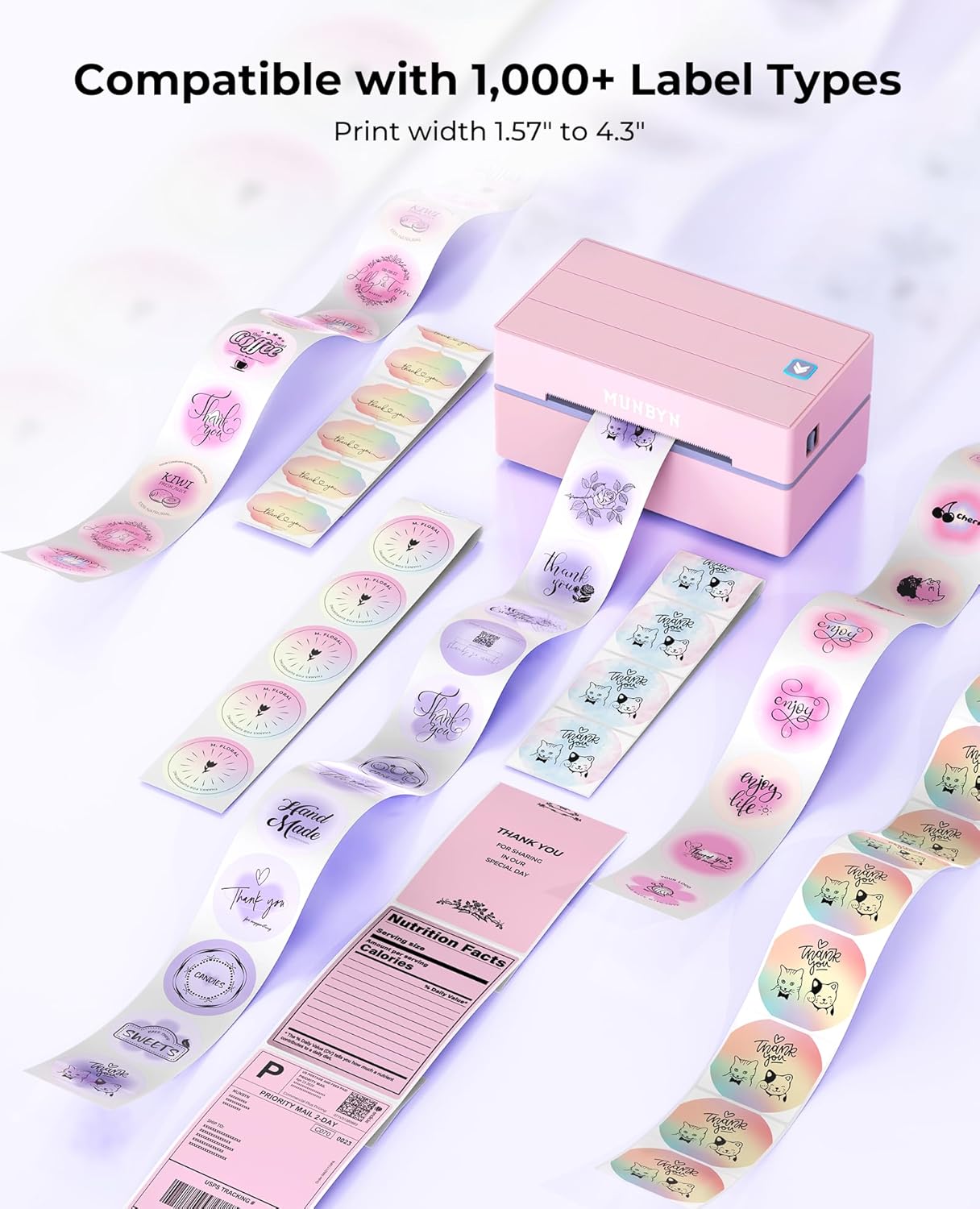 MUNBYN Bluetooth Thermal Label Printer, 130B Wireless 4x6 Shipping Label Printer for Shipping Packages Small Business Office or Home, Compatible with iPhone Android iPad Windows macOS Chrome Etsy eBay