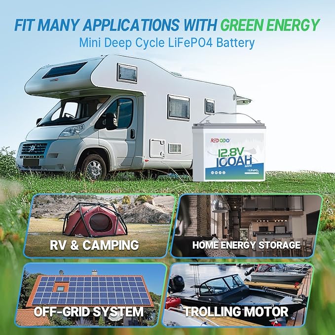 Redodo 12V 100Ah Mini LiFePO4 Battery, Lithium Battery with Upgraded 100A BMS, Up to 15000 Cycles, Install in any directions, Perfect for Solar Home Energy Storage, RV, Trolling Motor