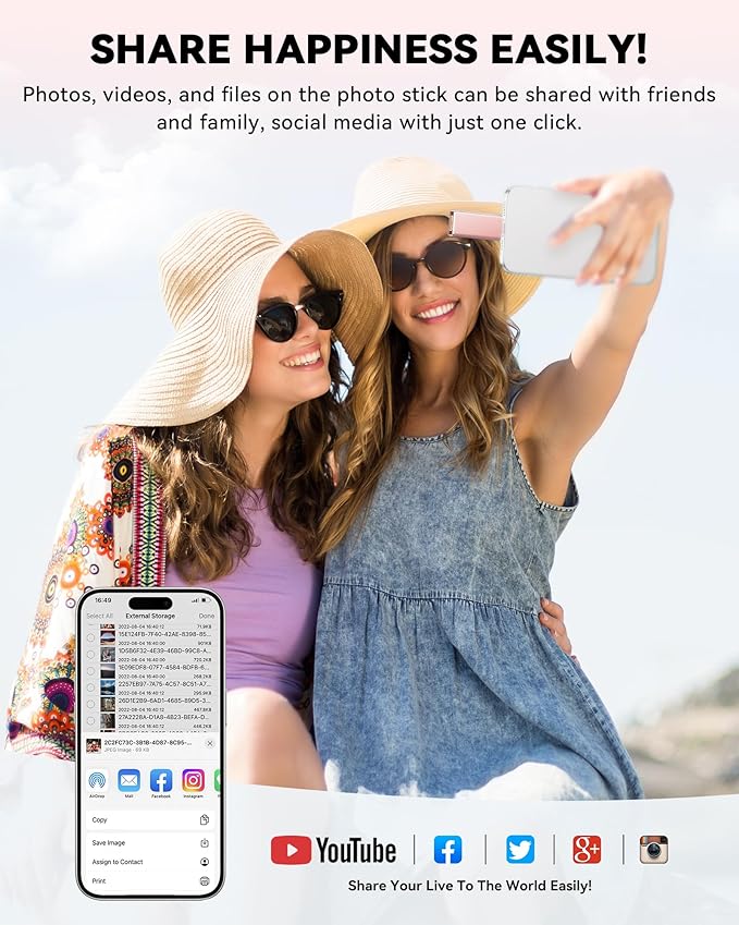 MFi Certified 256GB Flash Drive for iPhone iPad, Photo Stick for External Memory Storage, Easily Back Up and Save Photos, USB Memory Stick Thumb Drive for iPhone/iPad/Android/PC (Light Pink, 256GB)